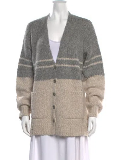 Pre-owned Raquel Allegra Colorblock Pattern V-neck Sweater In Grey