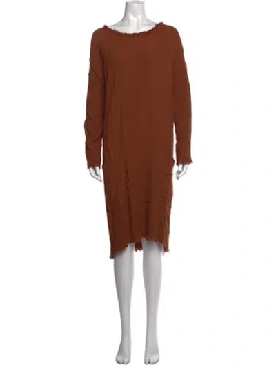 Pre-owned Raquel Allegra Crew Neck Knee-length Dress In Brown