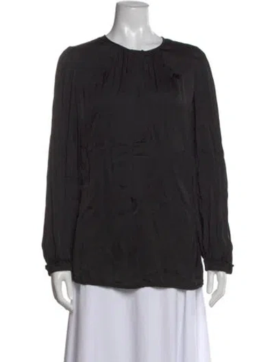 Pre-owned Raquel Allegra Crew Neck Long Sleeve Blouse In Black