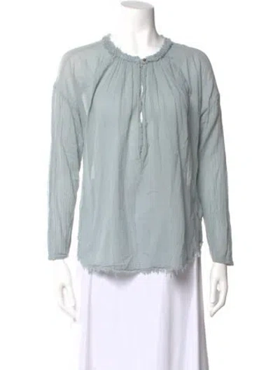 Pre-owned Raquel Allegra Crew Neck Long Sleeve Blouse In Blue