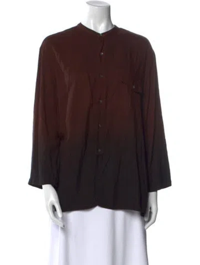 Pre-owned Raquel Allegra Crew Neck Long Sleeve Blouse In Brown