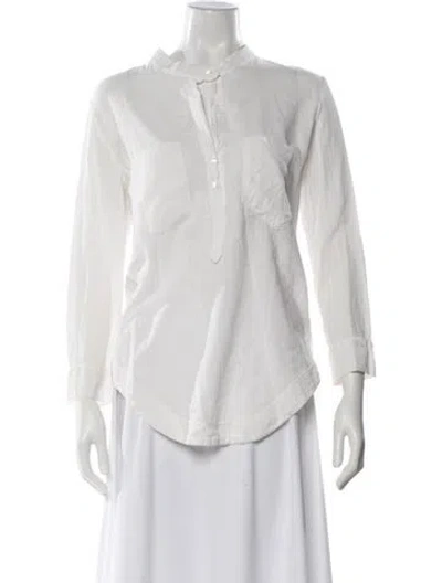 Pre-owned Raquel Allegra Crew Neck Long Sleeve Blouse In Neutral