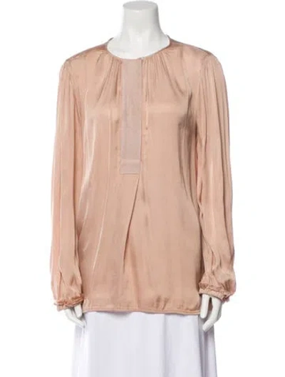 Pre-owned Raquel Allegra Crew Neck Long Sleeve Blouse In Neutral