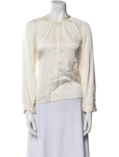Pre-owned Raquel Allegra Crew Neck Long Sleeve Blouse In White