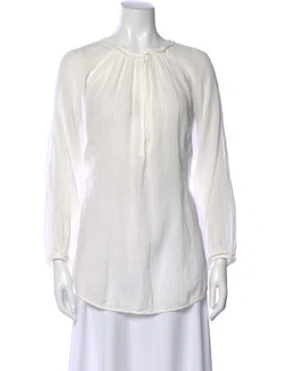 Pre-owned Raquel Allegra Crew Neck Long Sleeve Blouse In White