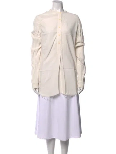 Pre-owned Raquel Allegra Crew Neck Long Sleeve Button-up Top In Neutrals