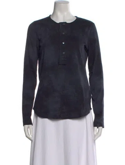 Pre-owned Raquel Allegra Crew Neck Long Sleeve Top In Blue