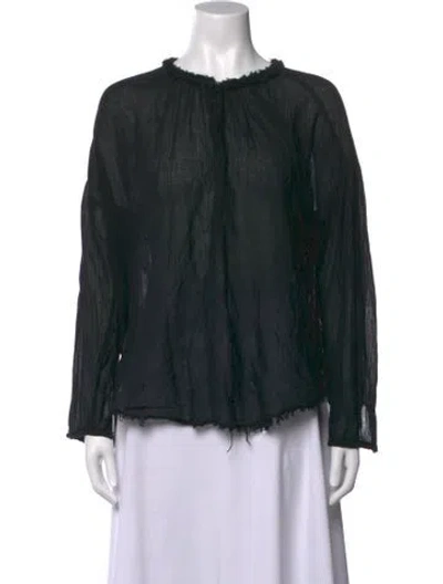Pre-owned Raquel Allegra Crew Neck Long Sleeve Top In Green