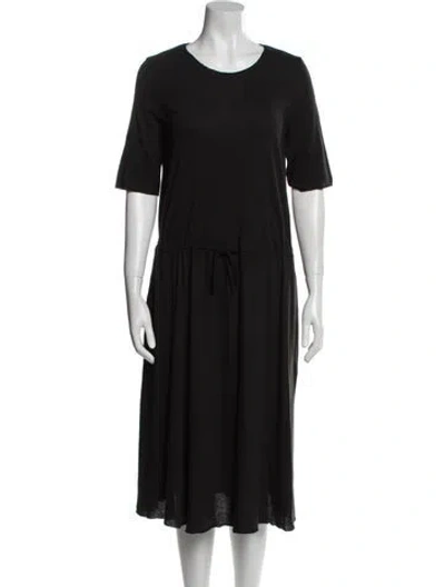 Pre-owned Raquel Allegra Crew Neck Midi Length Dress In Black