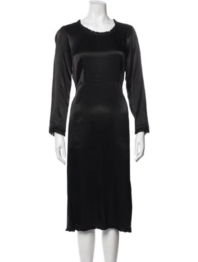 Pre-owned Raquel Allegra Crew Neck Midi Length Dress In Black