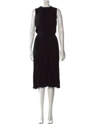 Pre-owned Raquel Allegra Crew Neck Midi Length Dress In Black
