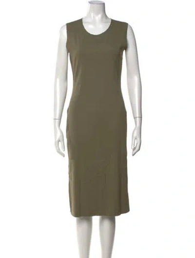 Pre-owned Raquel Allegra Crew Neck Midi Length Dress In Green