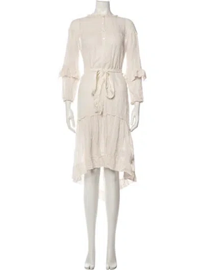 Pre-owned Raquel Allegra Crew Neck Midi Length Dress In Neutral