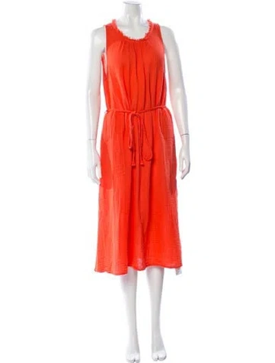 Pre-owned Raquel Allegra Crew Neck Midi Length Dress In Orange