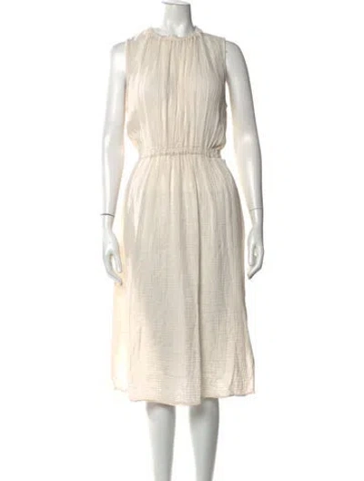 Pre-owned Raquel Allegra Crew Neck Midi Length Dress In White