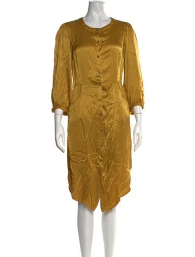 Pre-owned Raquel Allegra Crew Neck Midi Length Dress In Yellow