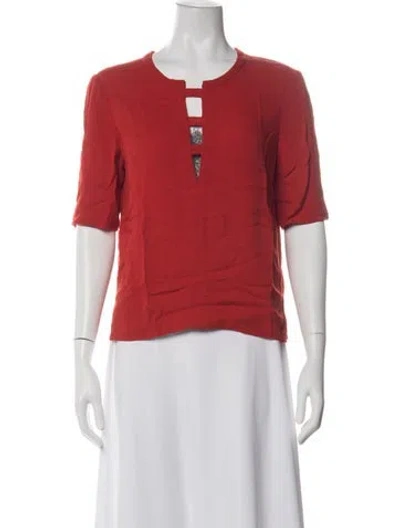 Pre-owned Raquel Allegra Crew Neck Short Sleeve Top In Red