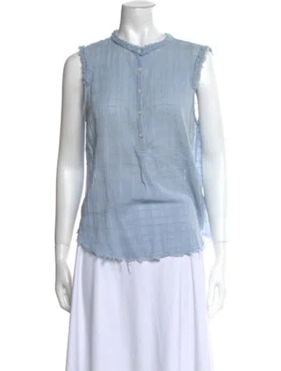 Pre-owned Raquel Allegra Crew Neck Sleeveless Button-up Top In Blue