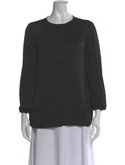 Pre-owned Raquel Allegra Crew Neck Three-quarter Sleeve Blouse In Gray