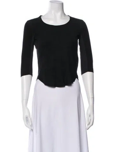 Pre-owned Raquel Allegra Crew Neck Three-quarter Sleeve Top In Black