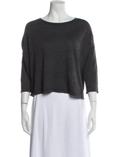 Pre-owned Raquel Allegra Crew Neck Three-quarter Sleeve Top In Gray