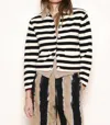 Raquel Allegra Ferris Cardigan Stripe Cotton Cashmere Sweater In Black
