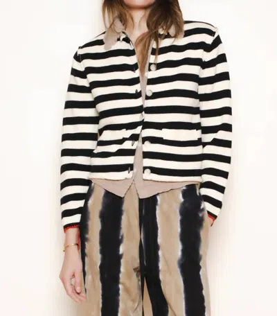 Raquel Allegra Ferris Cardigan Stripe Cotton Cashmere Sweater In Black
