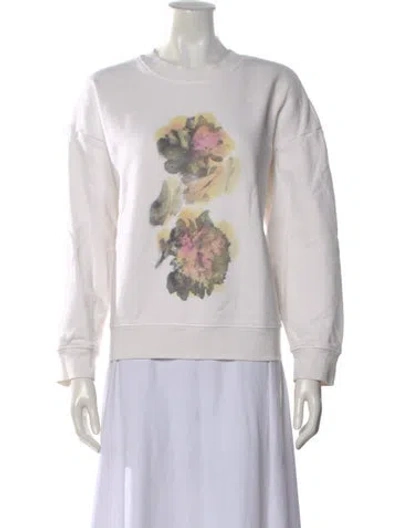 Pre-owned Raquel Allegra Floral Print Crew Neck Sweatshirt In White