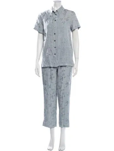 Pre-owned Raquel Allegra Floral Print Cutout Accent Pantsuit In Blue