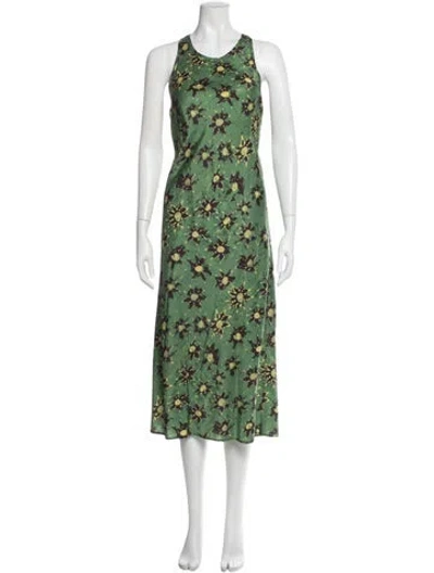 Pre-owned Raquel Allegra Floral Print Long Dress In Green