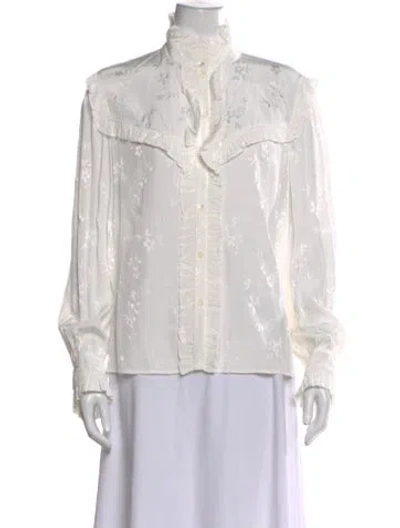 Pre-owned Raquel Allegra Floral Print Long Sleeve Blouse W/ Tags In White