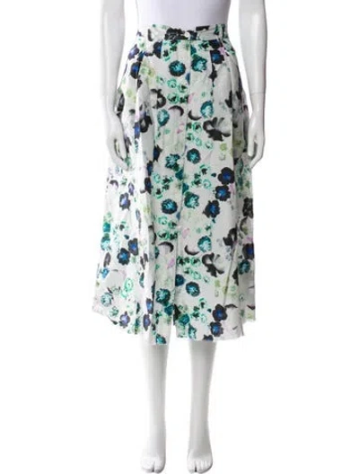 Pre-owned Raquel Allegra Floral Print Midi Length Skirt In Blue