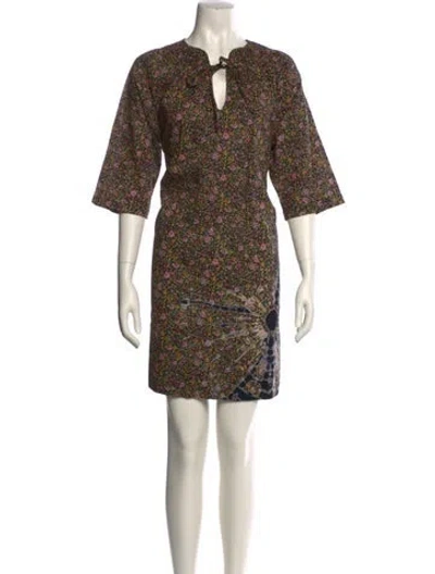 Pre-owned Raquel Allegra Floral Print Mini Dress In Black