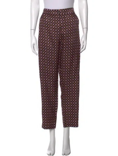 Pre-owned Raquel Allegra Floral Print Straight Leg Pants In Brown