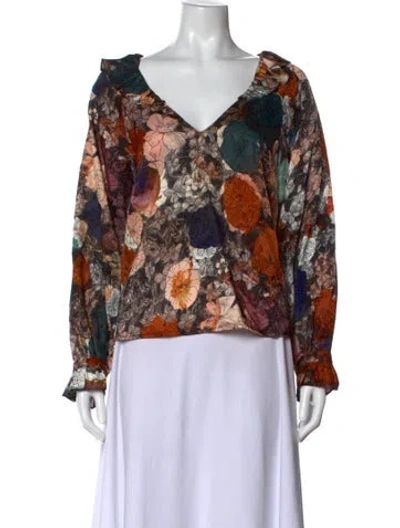 Pre-owned Raquel Allegra Floral Print V-neck Blouse