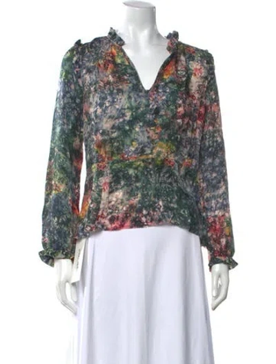 Pre-owned Raquel Allegra Floral Print V-neck Blouse In Multi