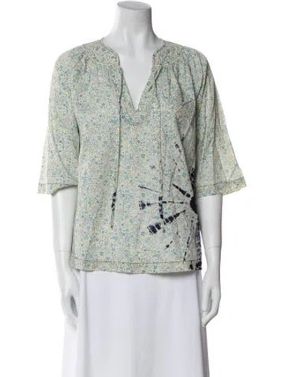 Pre-owned Raquel Allegra Floral Print V-neck Blouse In Neutral