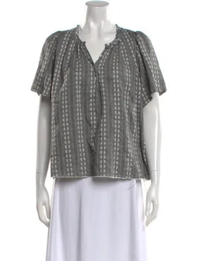 Pre-owned Raquel Allegra Floral Print V-neck Top In Gray