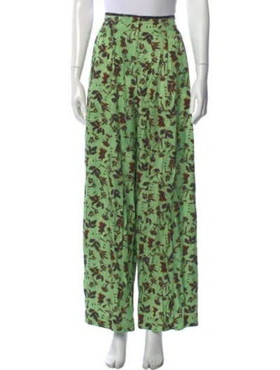 Pre-owned Raquel Allegra Floral Print Wide Leg Pants In Green