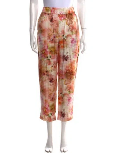Pre-owned Raquel Allegra Floral Print Wide Leg Pants In Orange