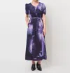 RAQUEL ALLEGRA FLUTTER MAXI DRESS IN COSMIC EGGPLANT