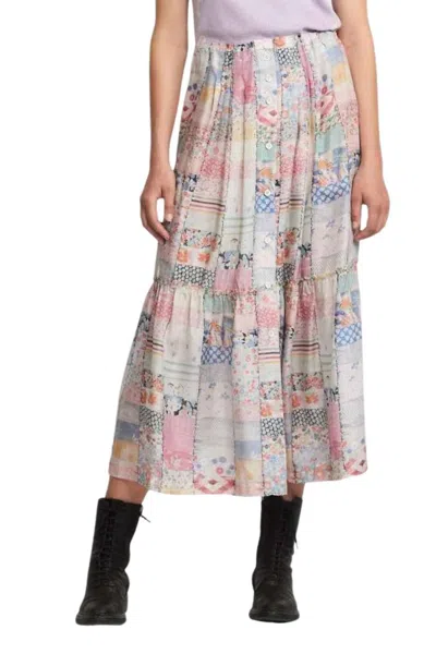 Raquel Allegra Garden Midi Skirt In Diary Patchwork In Multi