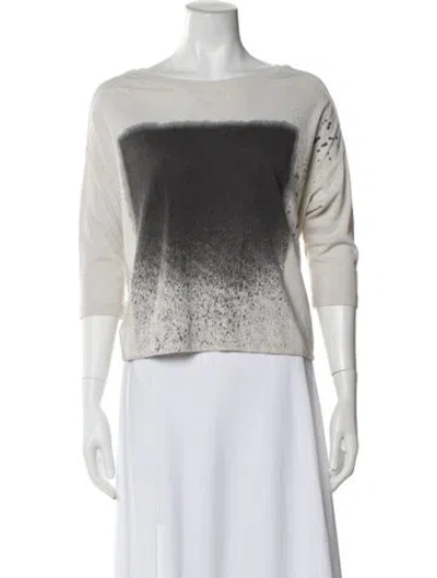 Pre-owned Raquel Allegra Graphic Print Bateau Neckline Top In Gray