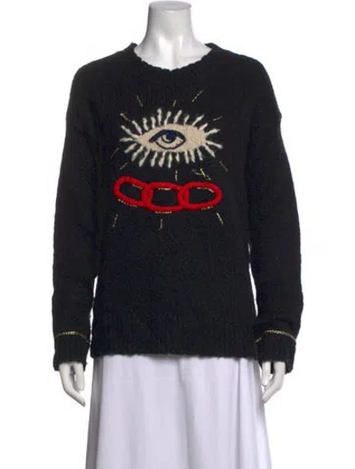 Pre-owned Raquel Allegra Graphic Print Crew Neck Sweater In Black/metallic