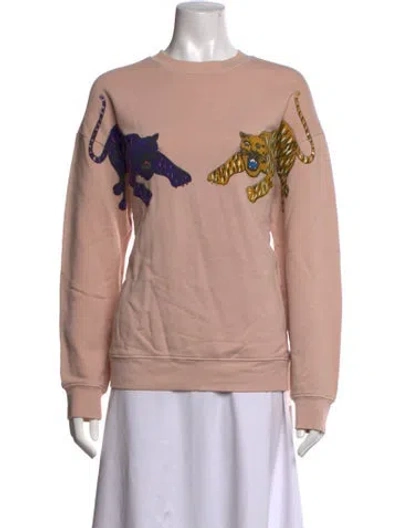 Pre-owned Raquel Allegra Graphic Print Crew Neck Sweater In Pink