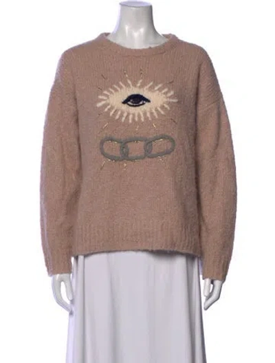 Pre-owned Raquel Allegra Graphic Print Crew Neck Sweater In Pink