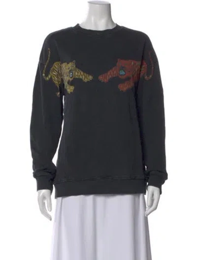 Pre-owned Raquel Allegra Graphic Print Crew Neck Sweatshirt In Black