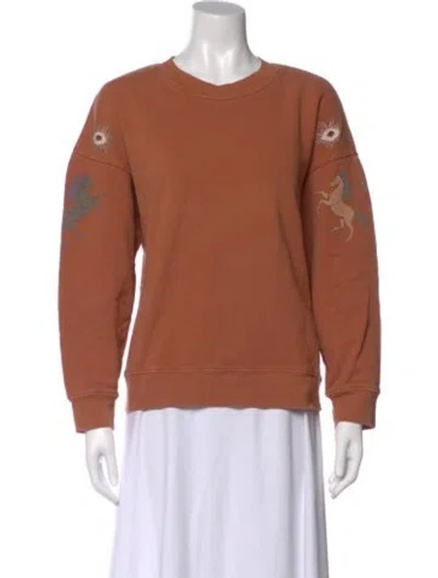 Pre-owned Raquel Allegra Graphic Print Crew Neck Sweatshirt In Brown