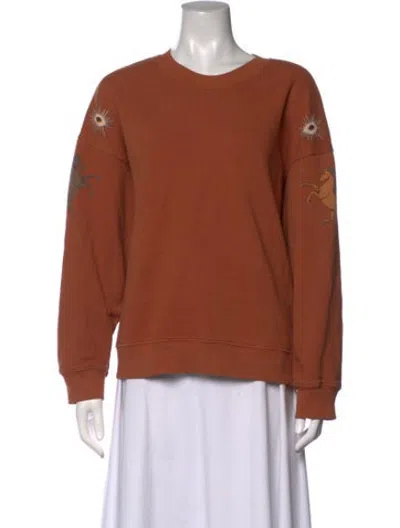 Pre-owned Raquel Allegra Graphic Print Crew Neck Sweatshirt In Brown