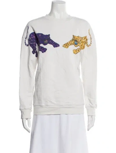 Pre-owned Raquel Allegra Graphic Print Crew Neck Sweatshirt In White